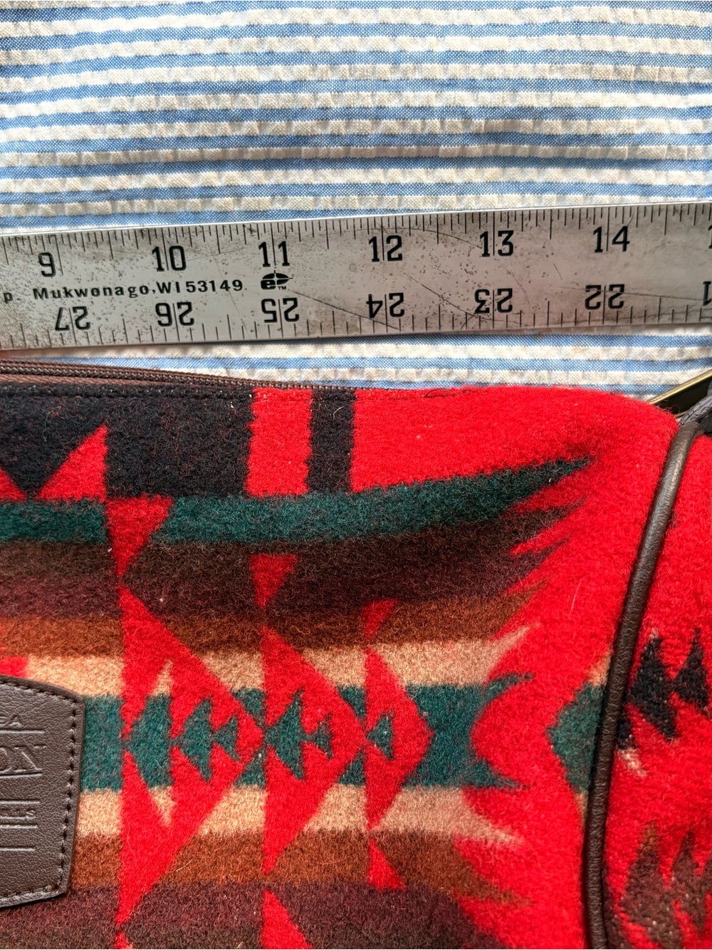 Pendleton Wool Shoulder Bag Southwestern Red Leather Trim Crossbody - Picture 7 of 10
